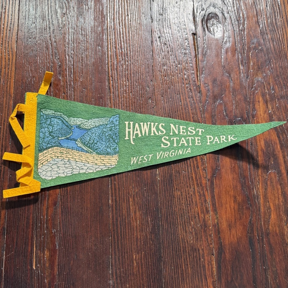 VTG 1960s Hawks Nest State Park Felt Pennant Green West Virginia